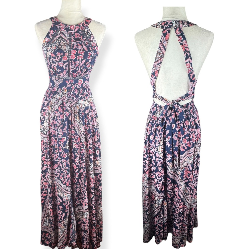 Anthropologie Abel The Label‎ Maxi Dress Size Medium Floral Halter Open Back